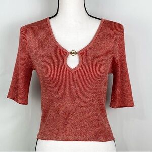 Michael Kors NWT Shimmery Rust Red Crop Top with Logo Keyhole Size L